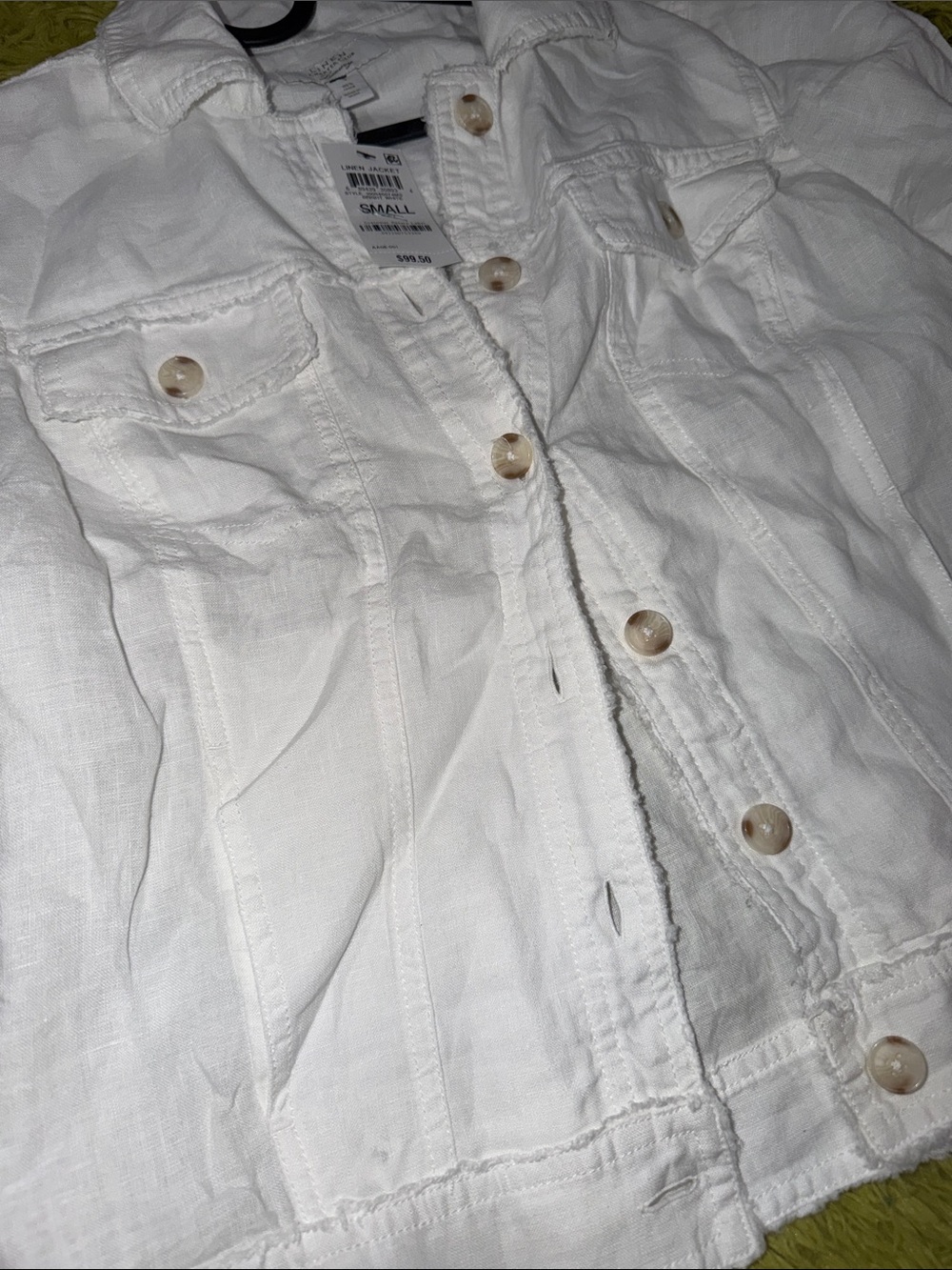 NWT $100 100% linen Charter Club White Frayed-Trim Jacket - Picture 5 of 10